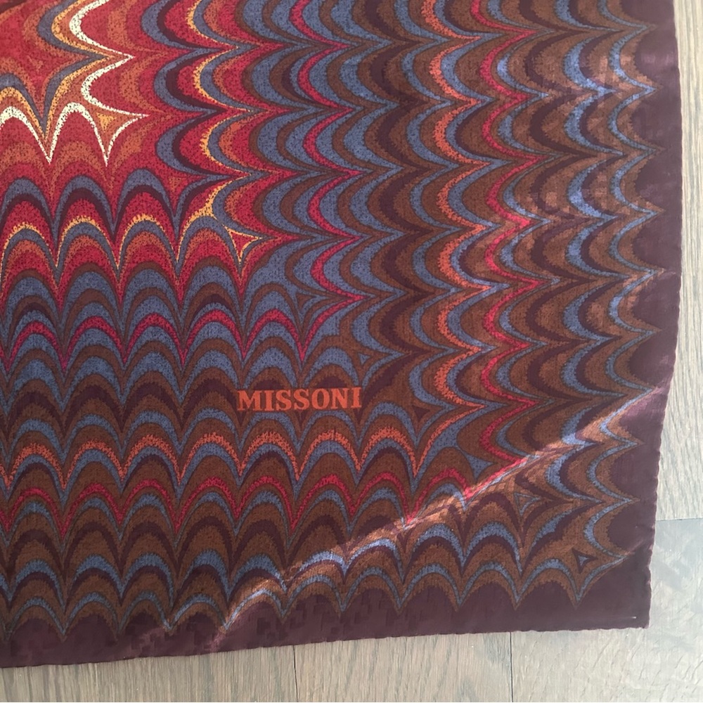 Vintage Missoni Marbled Silk Scarf in Red, Rust, Blue, Brown, Cream 33.5" Square - Picture 3 of 8